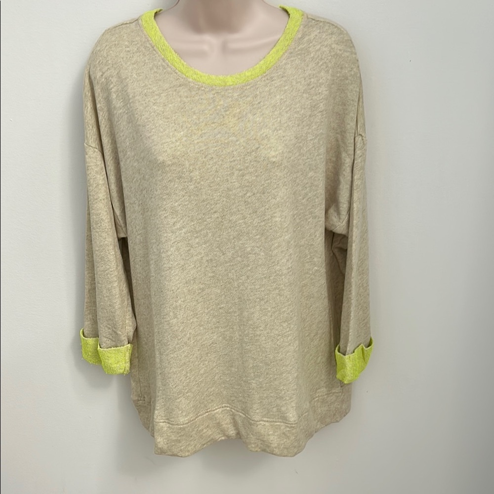 Fresh Produce Luminous Callie Sweatshirt XS/S Oatmeal Beige Lime Trim USA